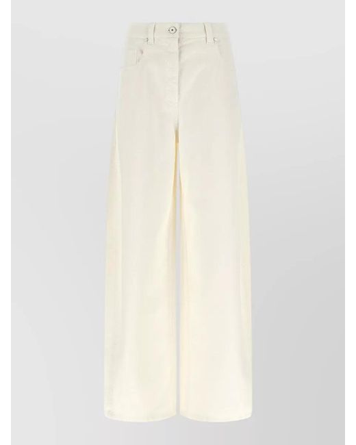 Brunello Cucinelli White Denim High-Rise Wide-Leg Jeans