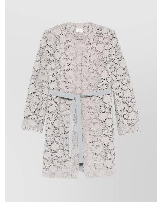 P.A.R.O.S.H. White Waist Belted Floral Lace Blazer