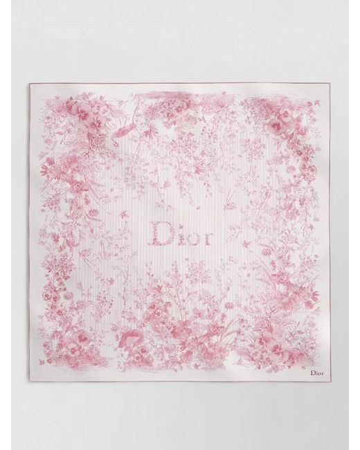 Dior Pink Silk Square Scarf Floral Pattern Stripes