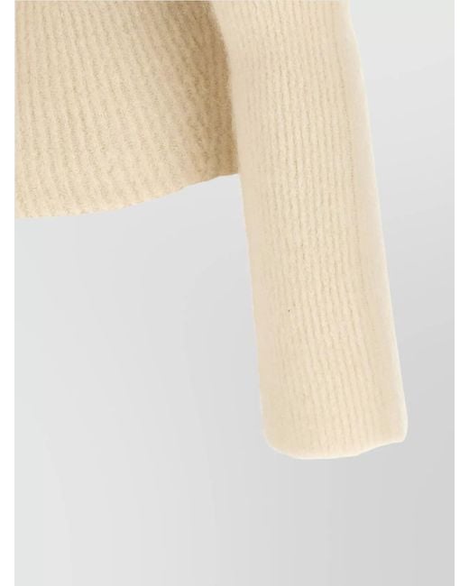 Rick Owens Natural Wool Ribbed Off-Shoulder Long-Sleeve Knitted Top