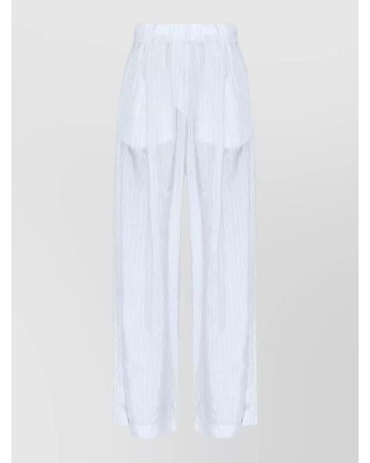 Dries Van Noten White Wide Leg Striped Trousers Back Pocket