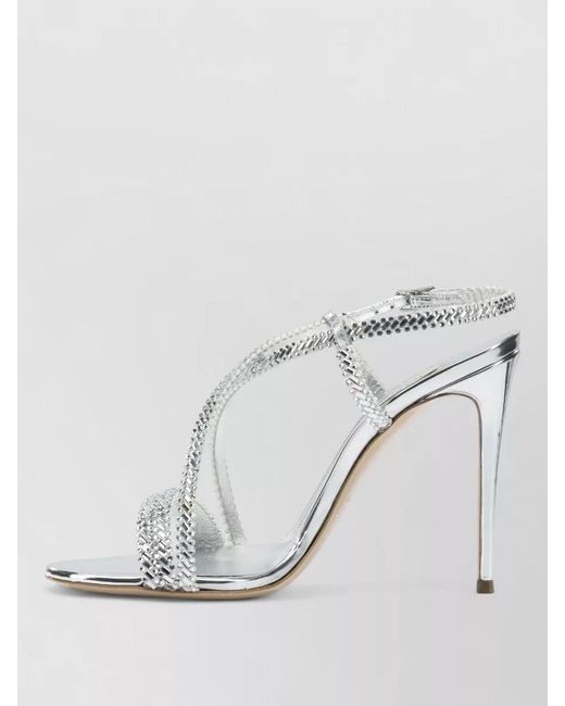 Casadei Gray Sandals Open Toe Metallic Finish Ankle Strap