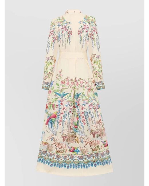 Etro White Long Cotton Dress Floral Print Embroidery