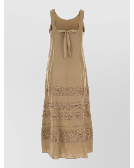 Weekend by Maxmara Natural Linen Dress Bow Detail Lace Tiered Hem