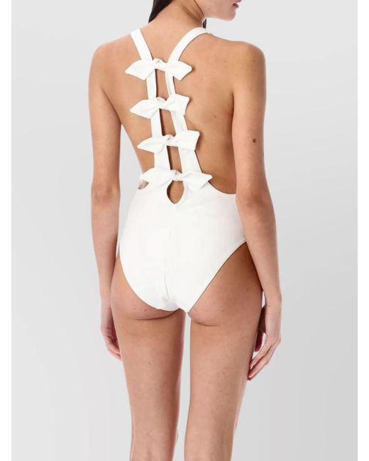 Zimmermann White Back Bow Halter High Leg Swimsuit