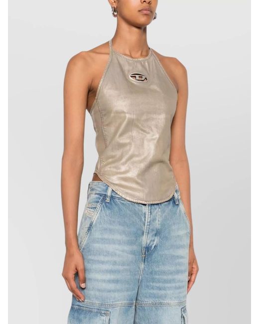 DIESEL Natural Halterneck Top With Curved Hem And Shine