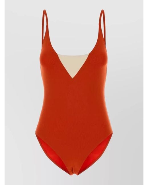 Eres Red Stretch Nylon Entrevue Swimsuit Deep Neckline