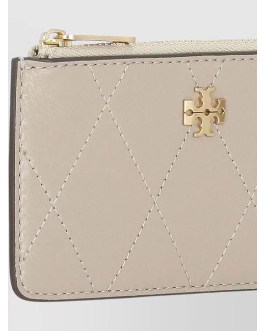 Tory Burch Natural Quilted Leather Card Holder
