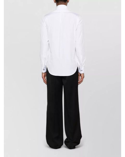 Emporio Armani White Cotton Shirt Spread Collar French Cuffs Curved Hem for men