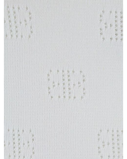 Balenciaga White Open-Knit Wool Monogram Crew-Neck Short-Sleeve Knitted Top