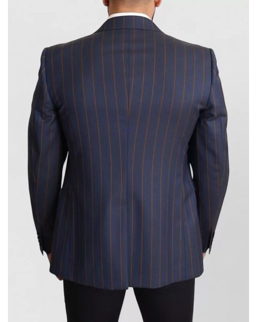 Dolce & Gabbana Blue Wool Striped Slim-Fit Blazer for men