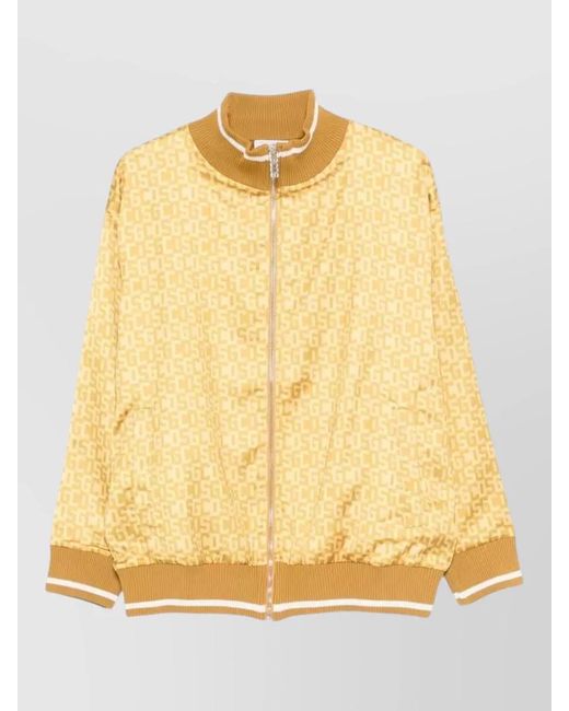 Gcds Yellow Logo-Print Ribbed Bomber Jacket