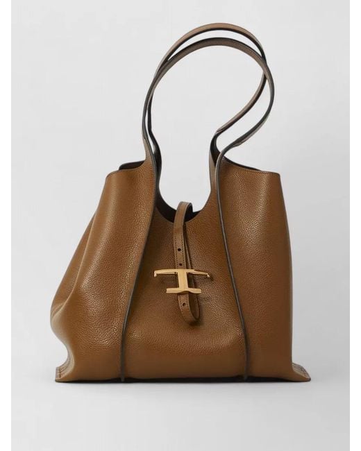 Tod's Brown Small T Bucket Leather Tote Bag