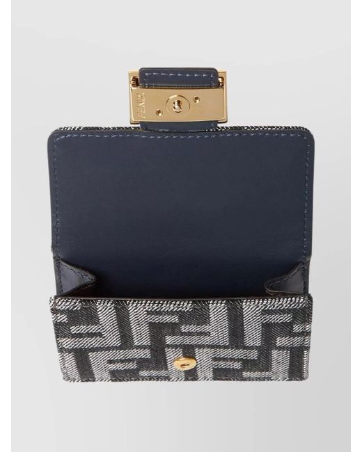 Fendi Gray Denim Logo-Jacquard Micro Trifold Wallet