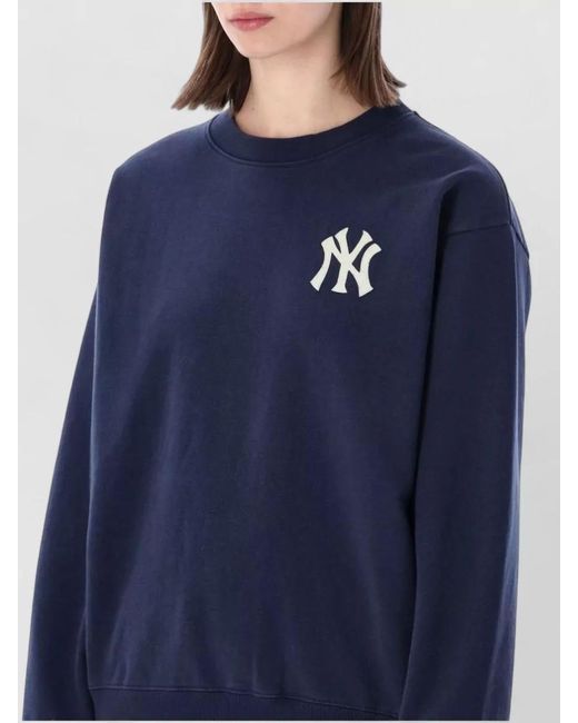 Sporty & Rich Blue Ribbed Oversized Logo-Embroidered Cotton Sweatshirt