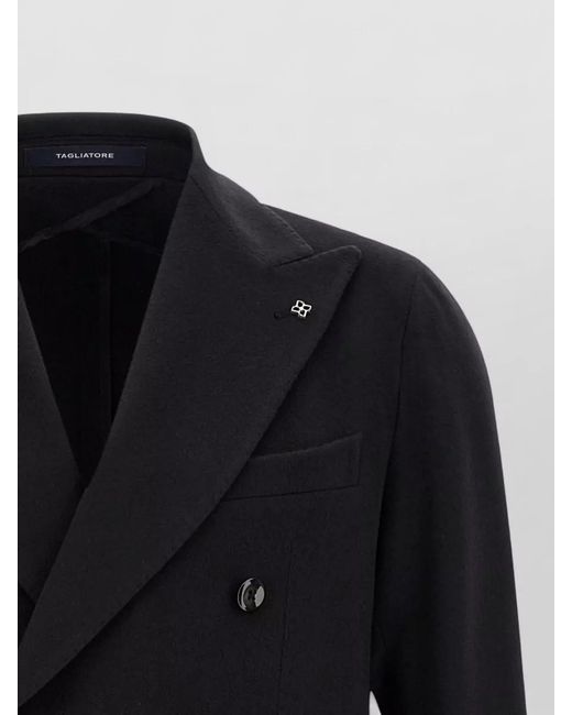 Tagliatore Black Cashmere Double-Breasted Blazer for men