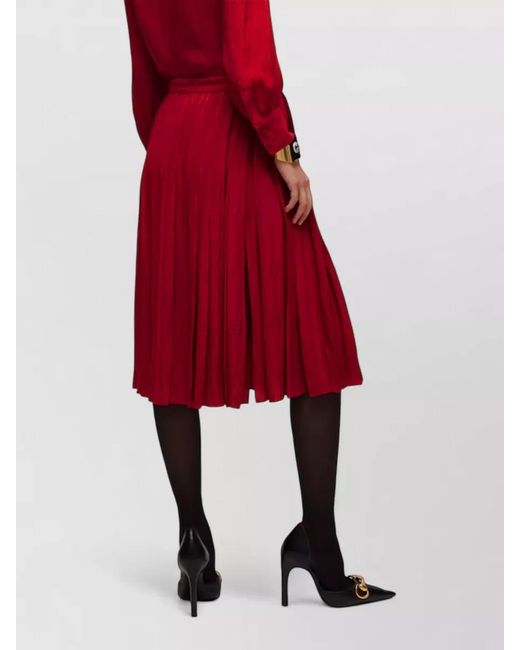 Gucci Red Silk Jacquard Pleated Mid-Rise Midi Skirt