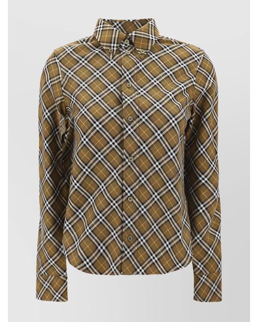 Burberry Brown Check Archive Pattern Cotton Shirt With Long Sleeves