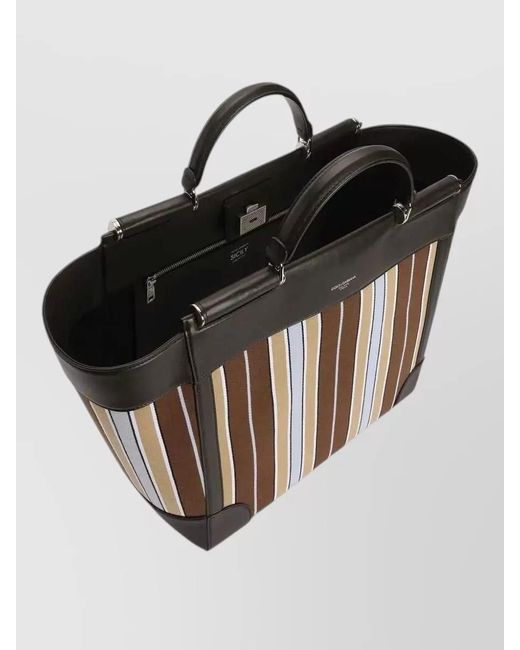 Dolce & Gabbana Multicolor Sicily Jacquard Tote Bag Striped Leather Handle for men
