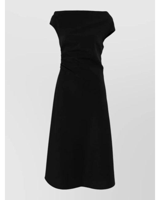 P.A.R.O.S.H. Black Midi Dress A Line Silhouette Ruching