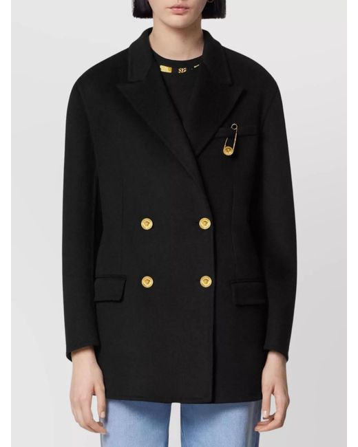 Versace Black Cashmere Wool Double-Breasted Coat