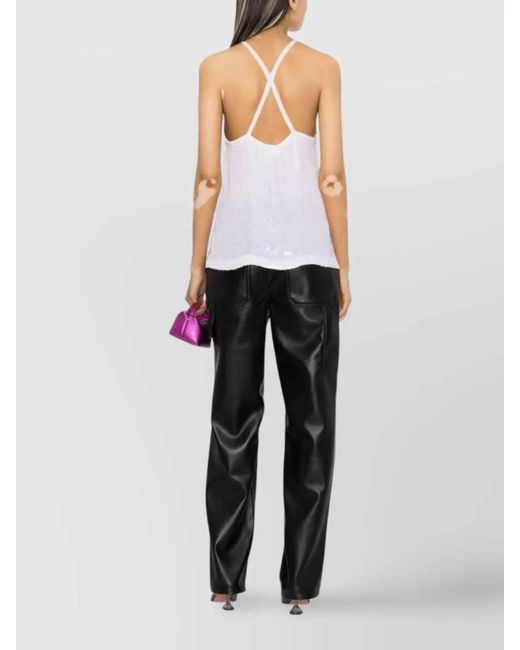 P.A.R.O.S.H. White Sequined Halterneck Sleeveless Top