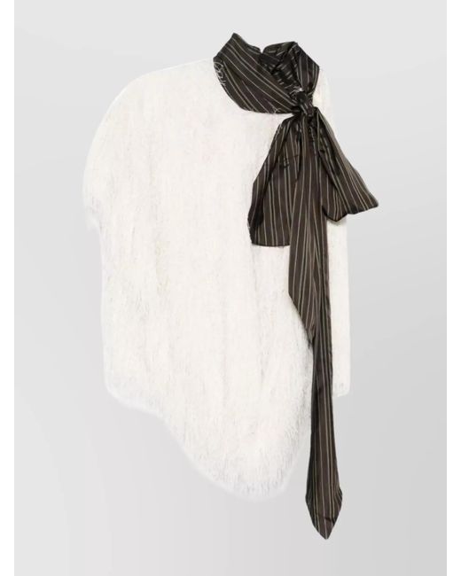 Dries Van Noten Natural Asymmetric Sleeveless Top Fringe Detail