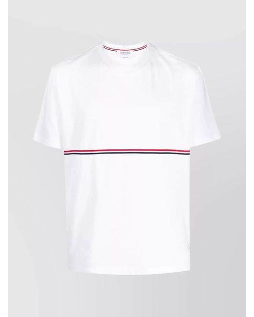 Thom Browne White Crew Neck Stripe Detail T-Shirt for men
