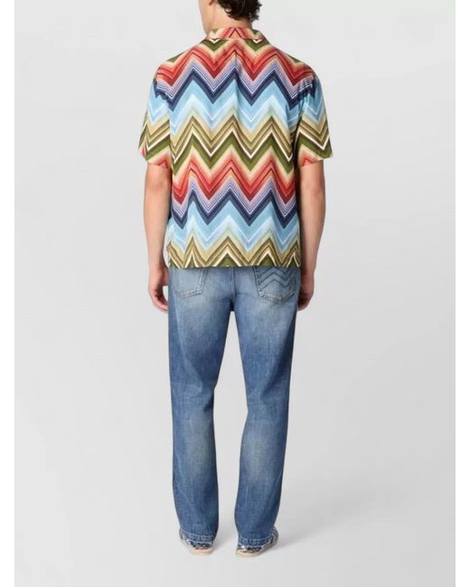Missoni Blue Short Sleeve Shirt Chevron Pattern for men