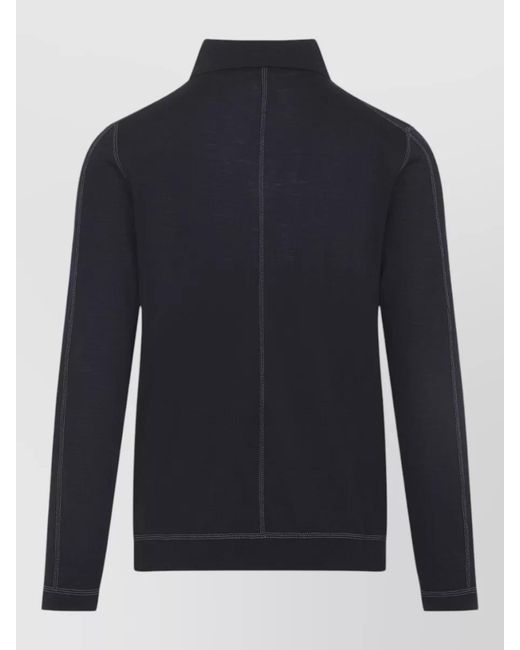 Prada Blue Wool Long-Sleeve Polo Sweater for men