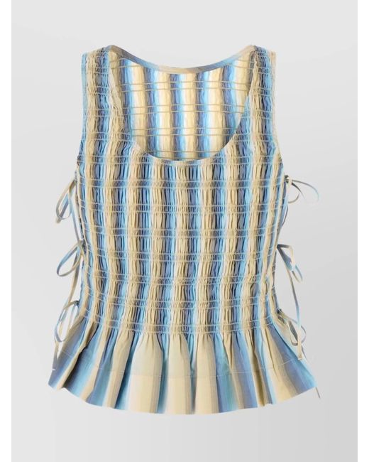 Ganni Blue Cotton Printed Tank Top