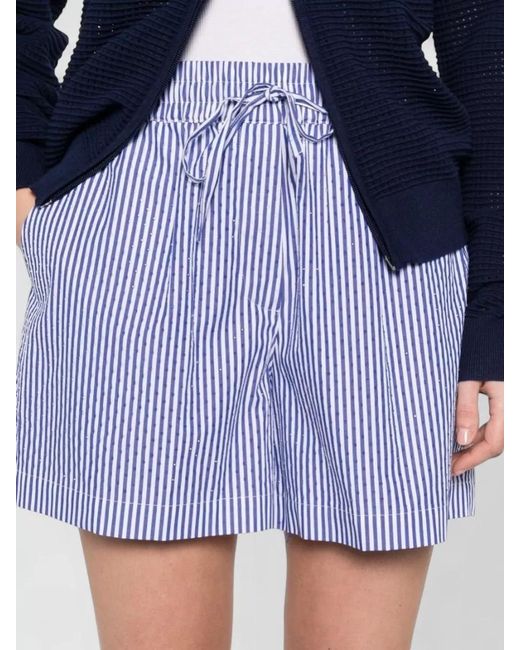 P.A.R.O.S.H. Blue Cotton Shorts Elastic Waistband Vertical Stripes