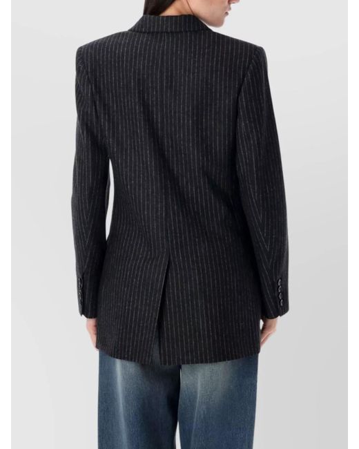 Isabel Marant Blue Striped Double-Breasted Wool-Blend Blazer