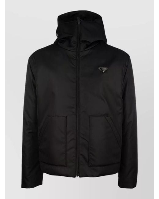 Prada Black Hooded Jacket Featuring Practical Side Pockets for men