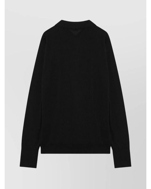 John Smedley Black Cotton Polo Shirt With Ribbed Cuffs And Hem for men