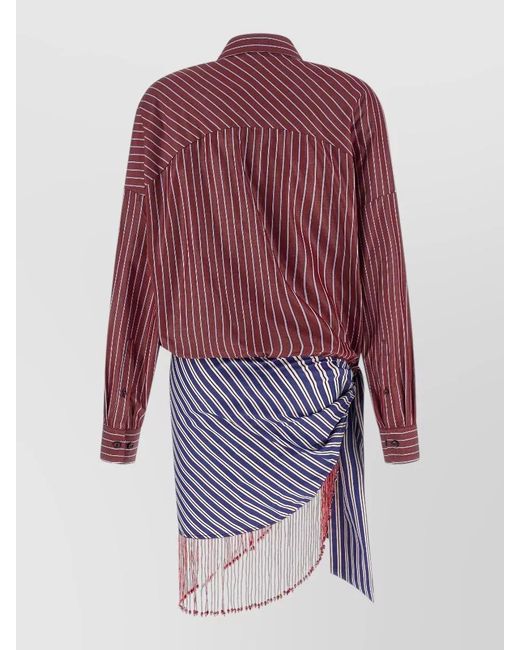 ANDAMANE Jolene Striped Collared Long Sleeve Fringe Top