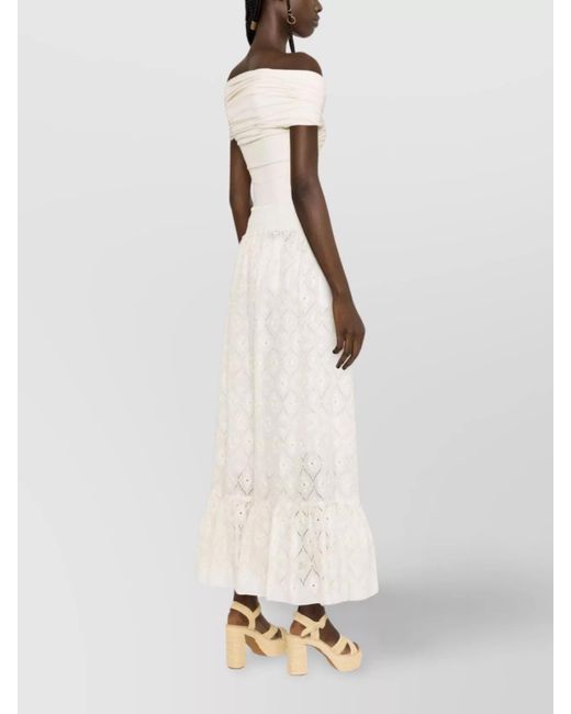 Gucci White Embroidered Calf-Length Skirt