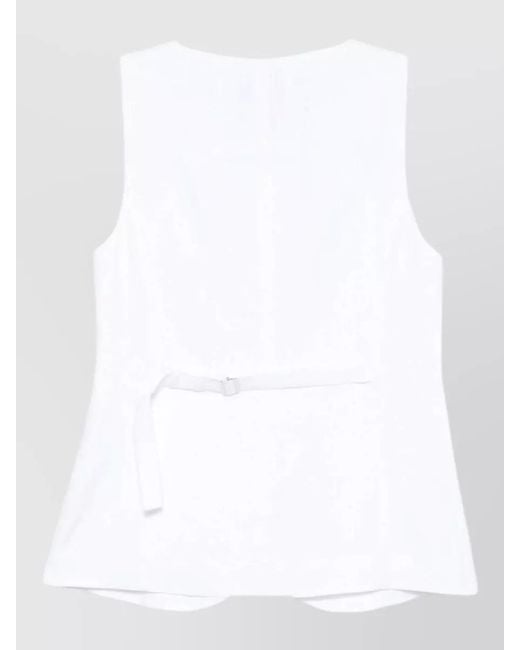 Semicouture White Glenna Linen Waistcoat Round Neck Sleeveless