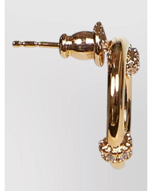 Fendi Metallic Round Logo Crystal Detail Earrings Pair