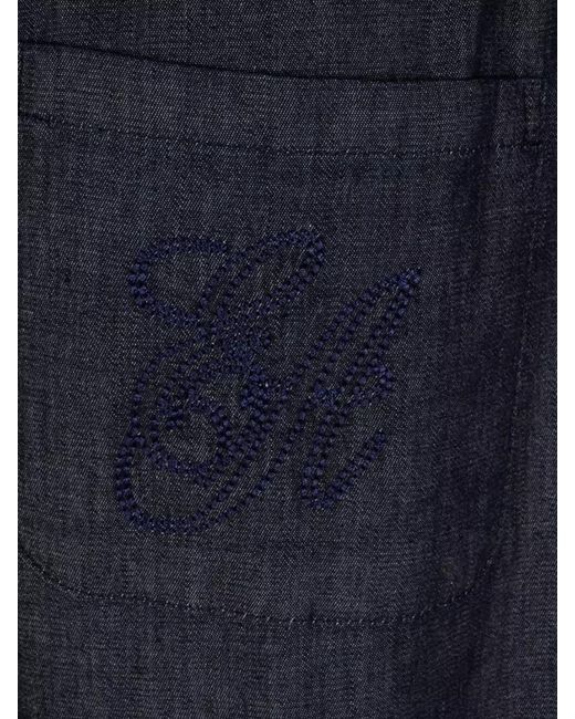 Emporio Armani Blue Cotton Denim Lounge Trousers Embroidered Detail