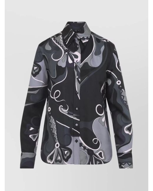 Emilio Pucci Gray Silk Printed Long-Sleeve Shirt
