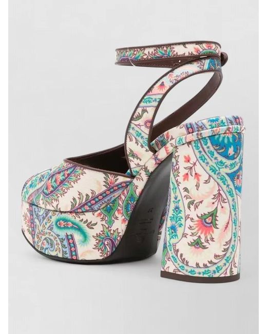 Etro Metallic Paisley Block Heel Platform Ankle Strap Sandals