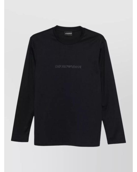 Emporio Armani Blue Cotton Logo Long-Sleeve T-Shirt for men