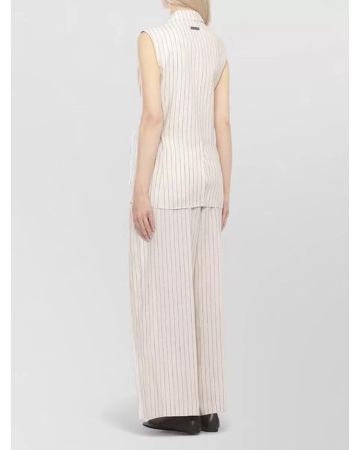 Peserico Natural Linen Gilet Sleeveless Striped Lapel Pockets