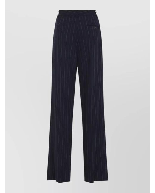 Ralph Lauren Blue Wool Pleated Wide-Leg Trousers