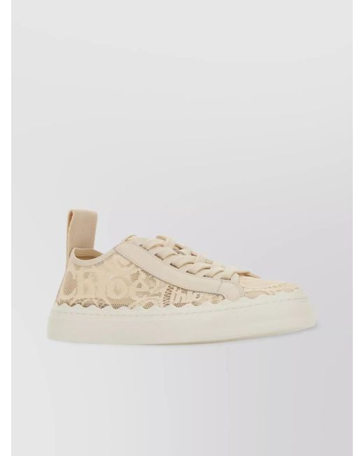 Chloé Natural Lace Lauren Low-Top Sneakers With Pull Tab