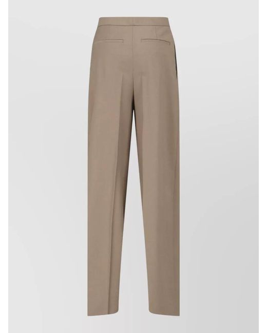 Lardini White Straight Trousers Back Pockets Pleated Design