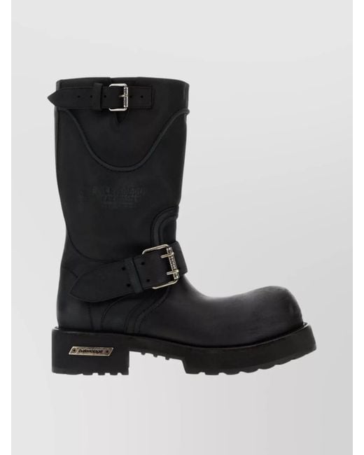 Balenciaga Black Chunky Sole Leather Mid-Calf Pull Tab Boots for men