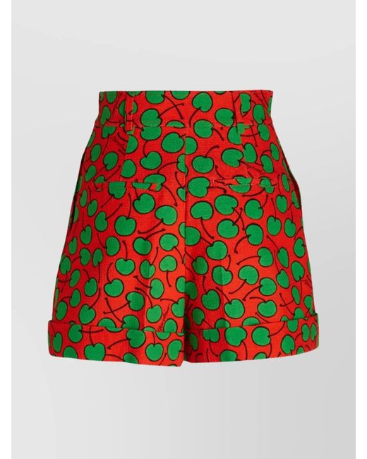 Moschino Cotton High-Rise Cherry-Print Tailored Shorts