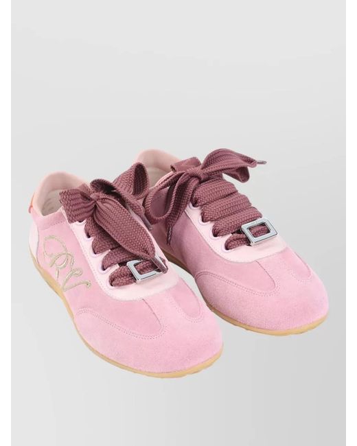 Roger Vivier Pink Suede Leather Low-Top Sneakers